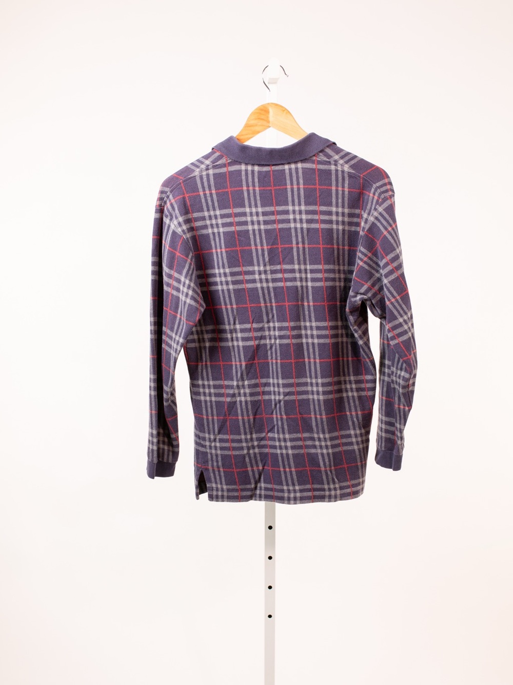 Burberry Navy Plaid Long-Sleeve Knit Polo with Red Accents - Picture 2 of 2
